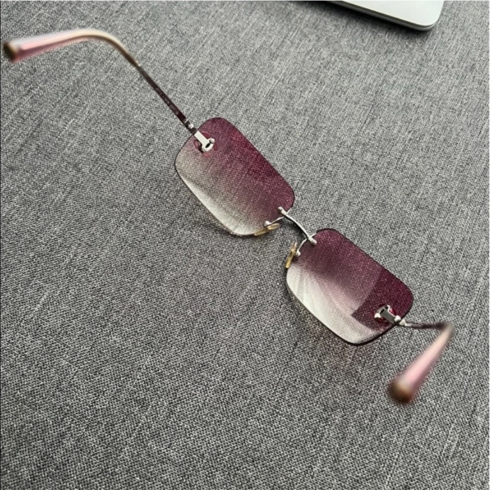 RARE CHANEL Rimless Sunglasses 4017 D Pink Purple Rhinestone Rate A- - Picture 5 of 16